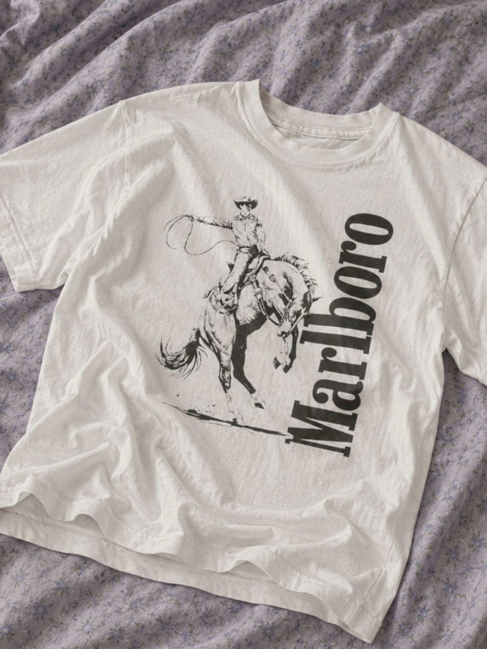 Gildan White Short Sleeve Tee with Black Cowboy Horse Graphic